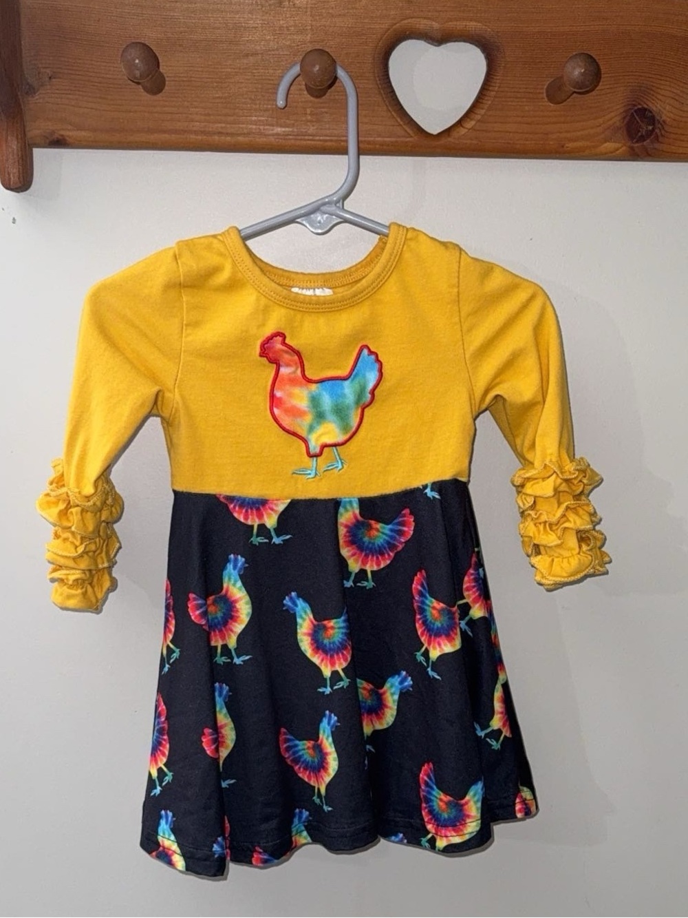 Boutique baby Girl Tie-Dye Chicken Ruffle Sleeve Dress 6-12 months